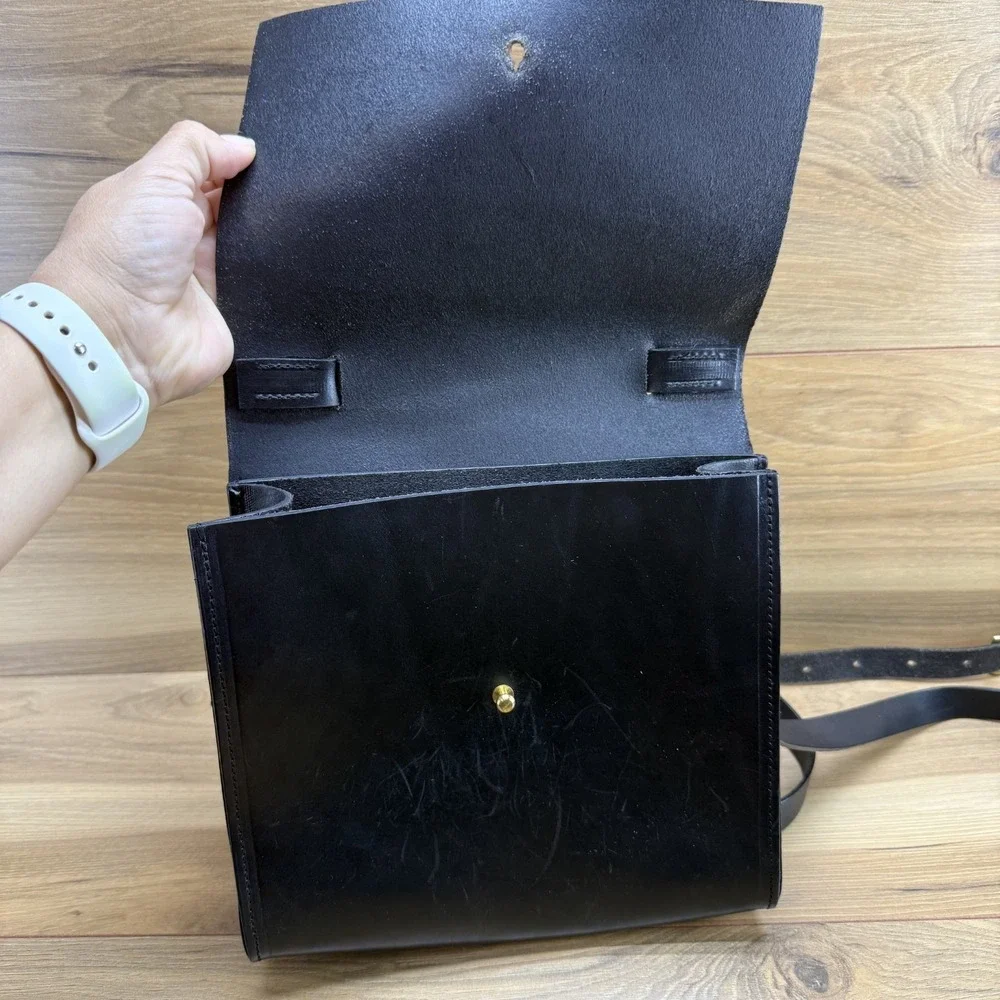 GRACE GORDON‎ Black Modern Leather Satchel Top Handle Minimalist Sleek UK